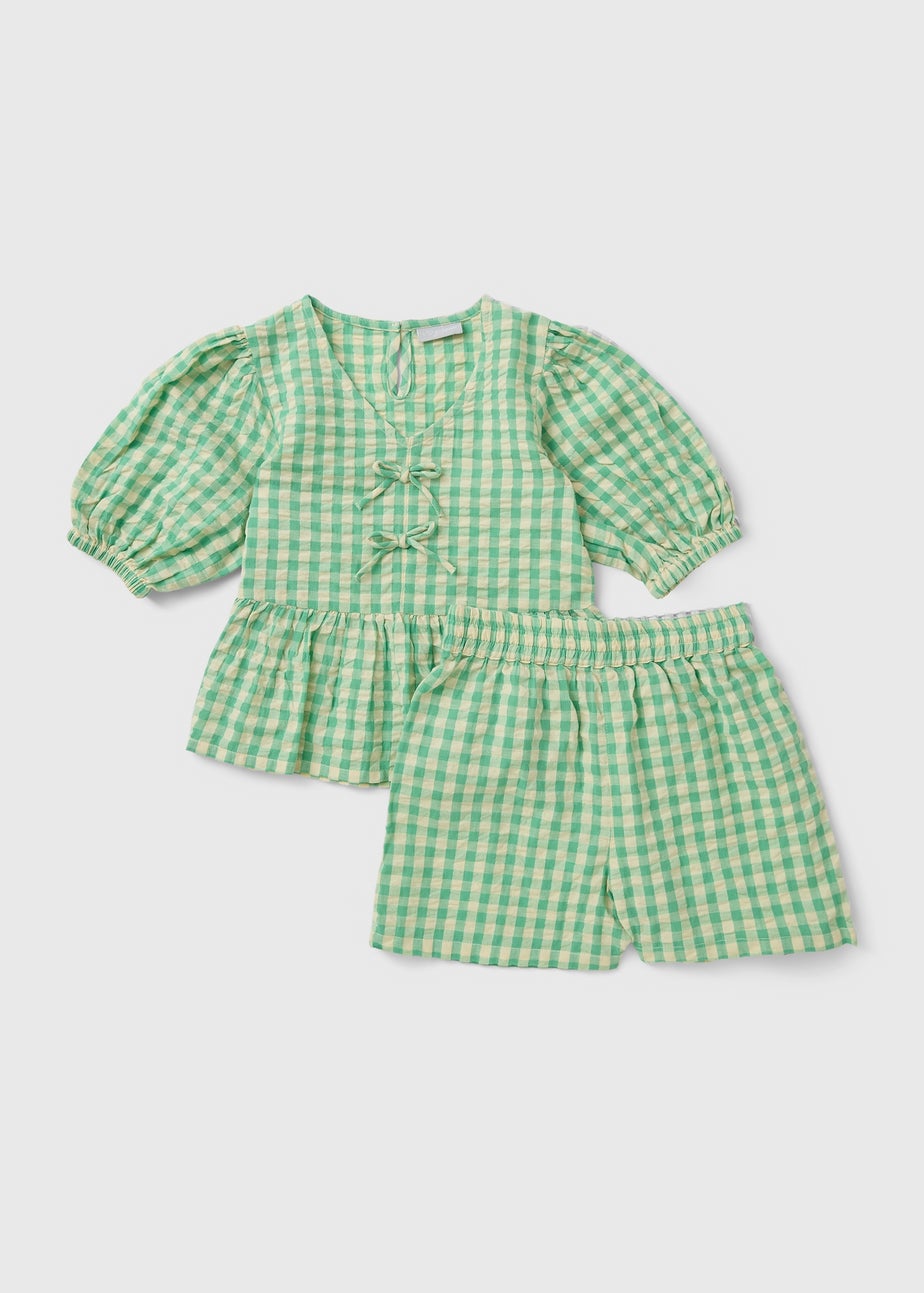 Girls Green Gingham Bow Top & Shorts Set (7-15yrs)