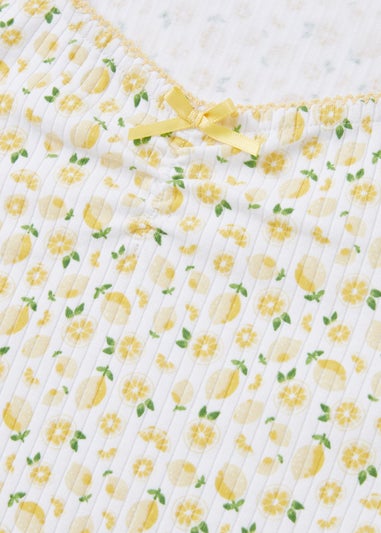 Girls White Ditsy Lemon Ribbed Top (7-15yrs)