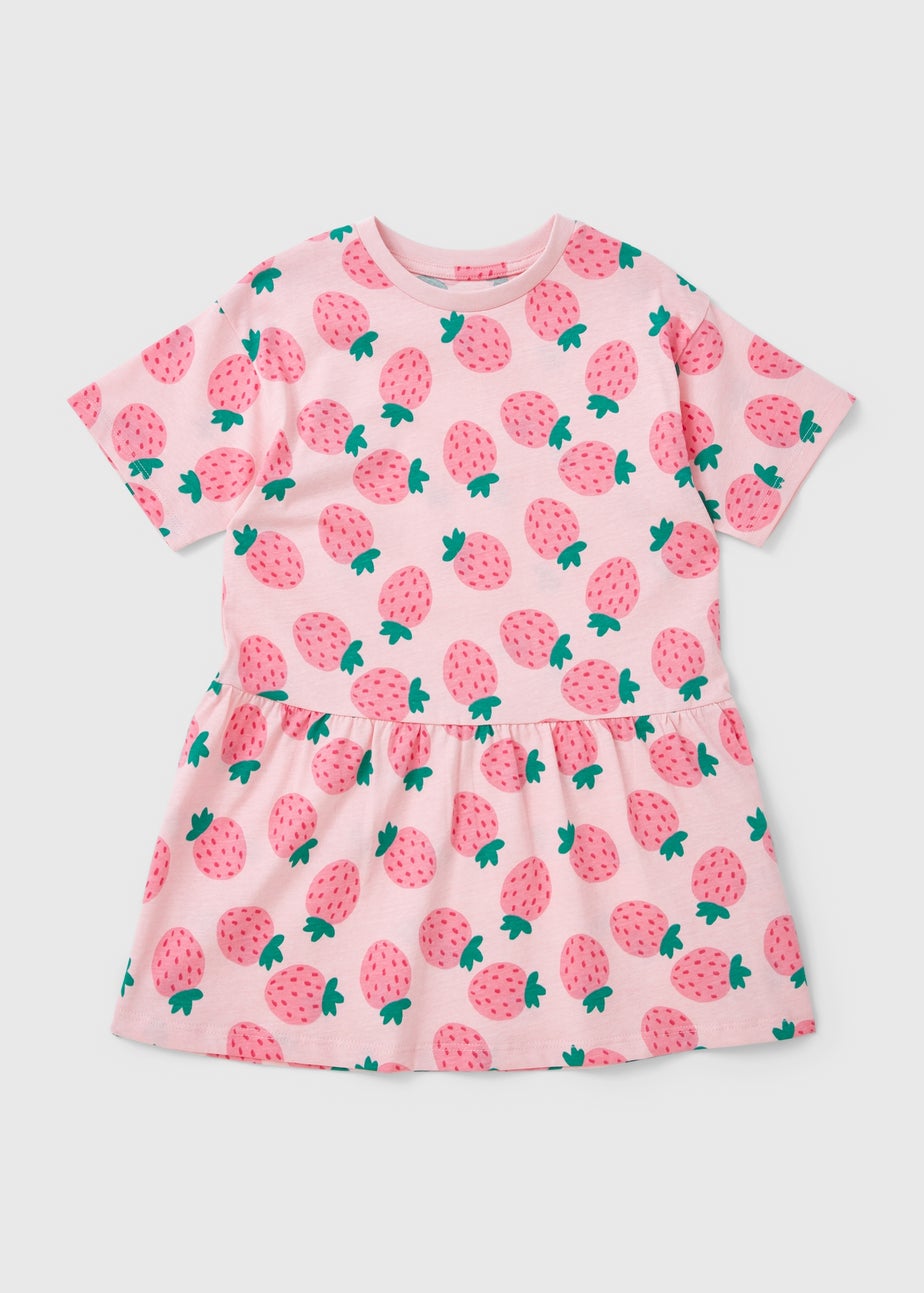 Girls Pink Strawberry Dress (1-7yrs)