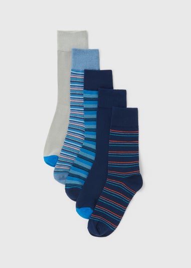 5 Pack Blue Design Striped Socks