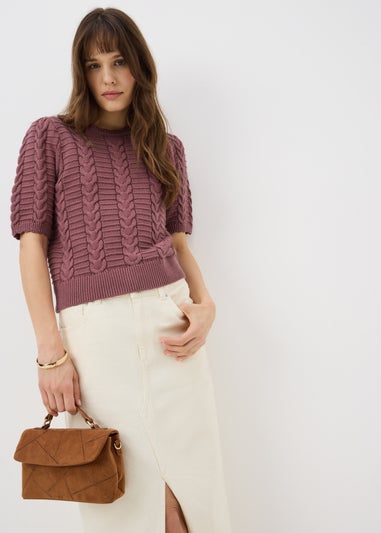 Raspberry Short Sleeve Baby Cable Jumper