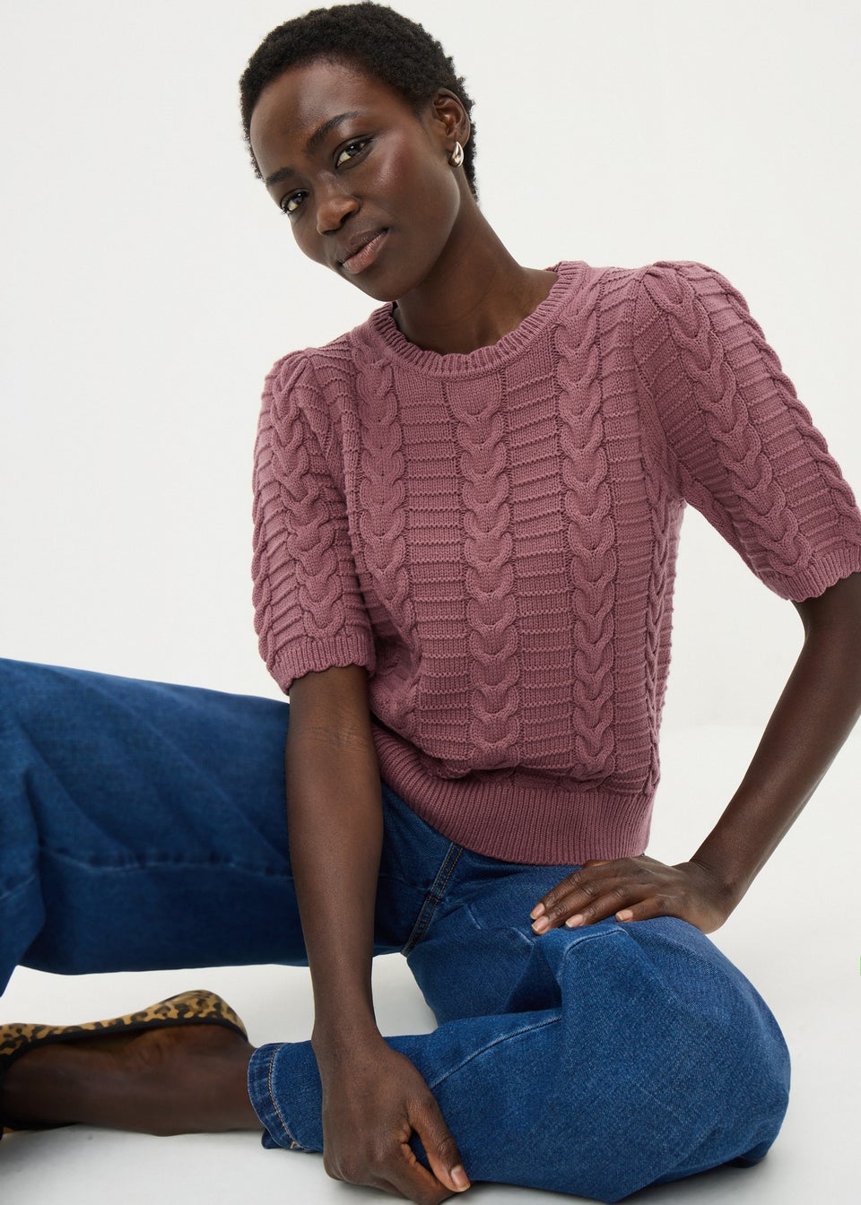 Raspberry Pretty Cable Short Sleeve Jumper