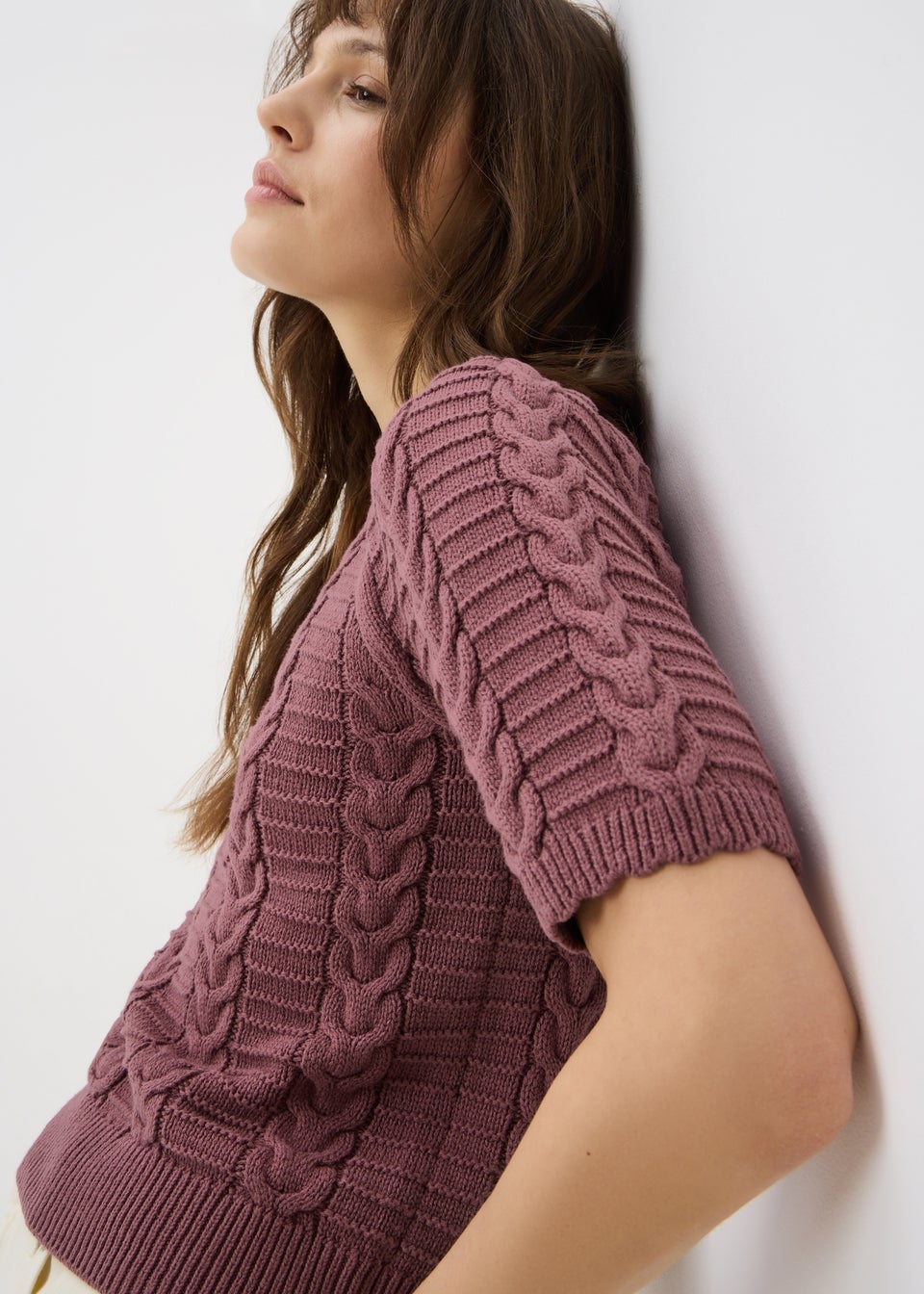 Raspberry Short Sleeve Baby Cable Jumper