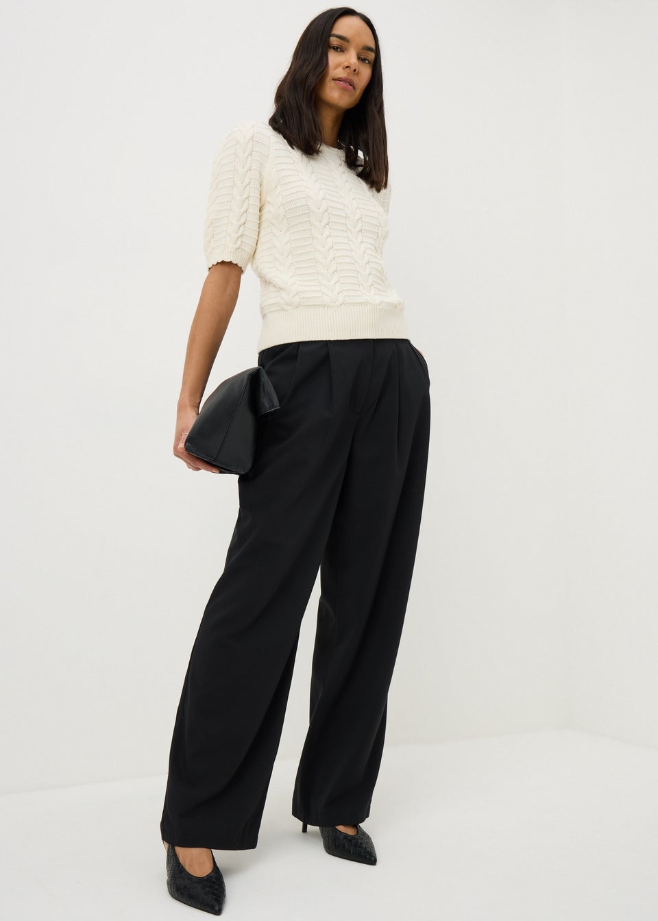 Cream Pretty Cable Short Sleeve Jumper