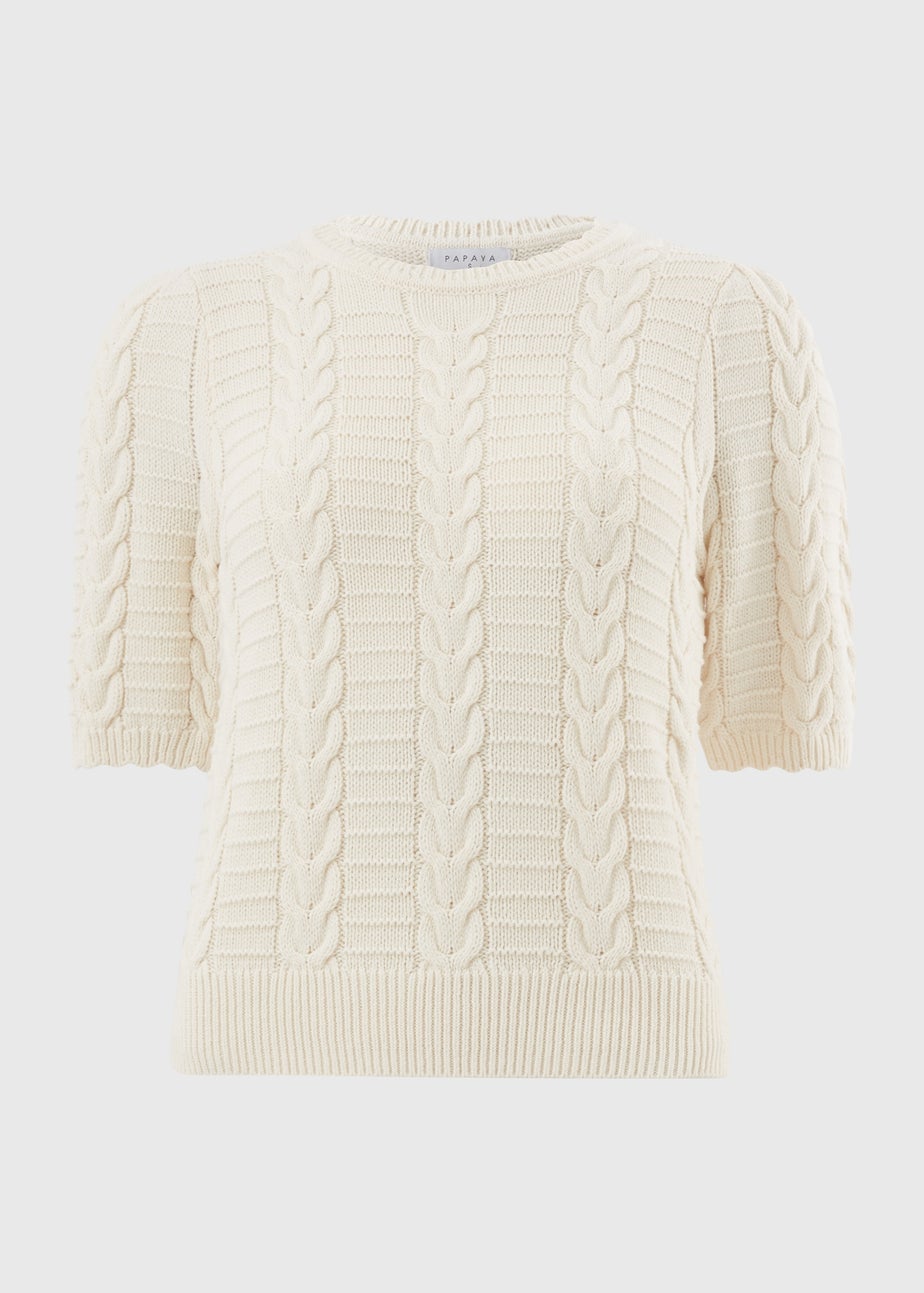 Cream Pretty Cable Short Sleeve Jumper