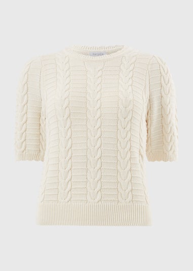 Cream Pretty Cable Short Sleeve Jumper
