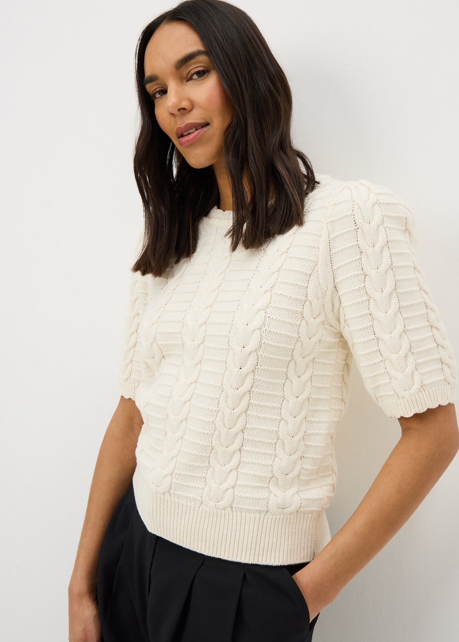 Cream Pretty Cable Short Sleeve Jumper