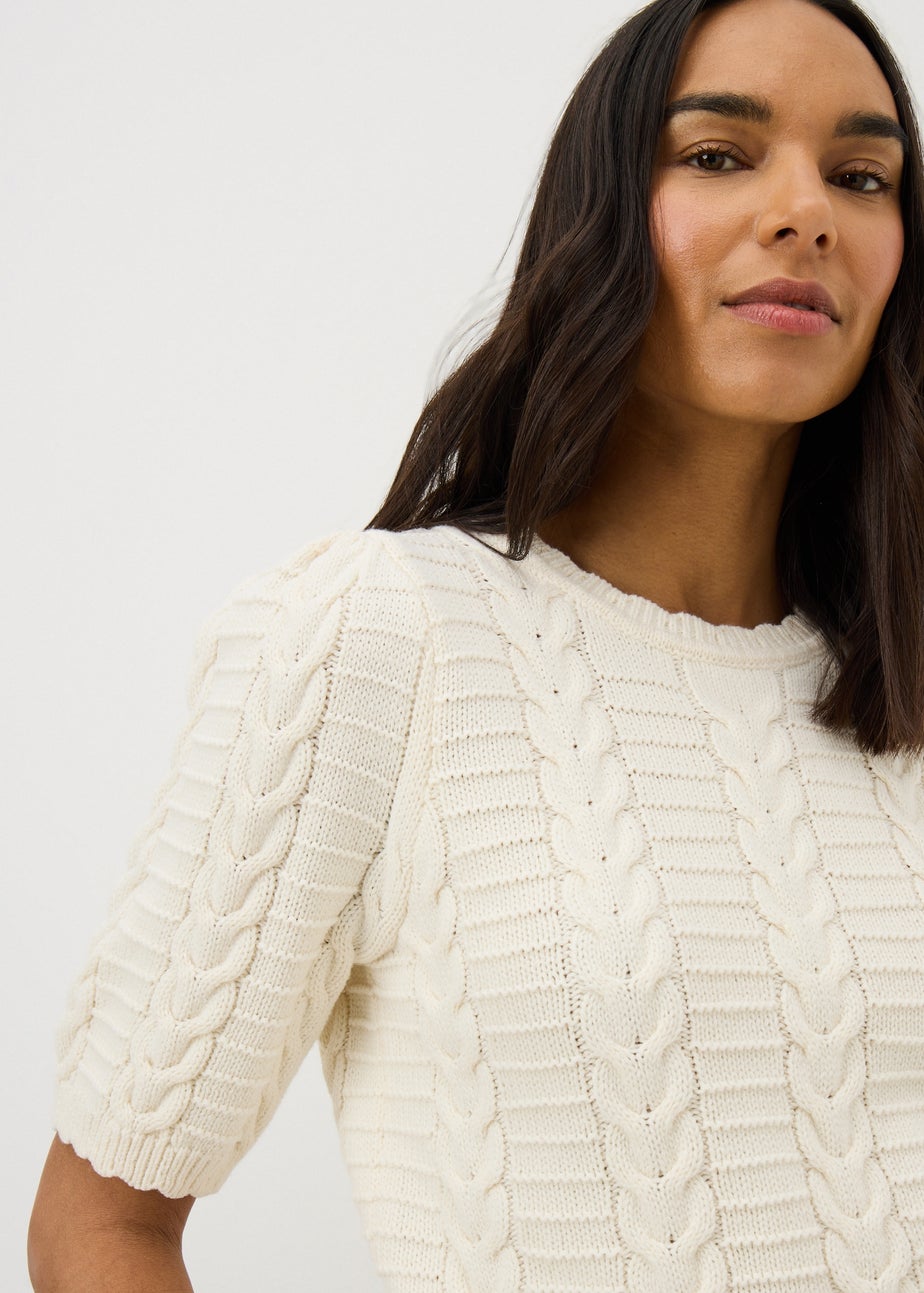 Cream Pretty Cable Short Sleeve Jumper