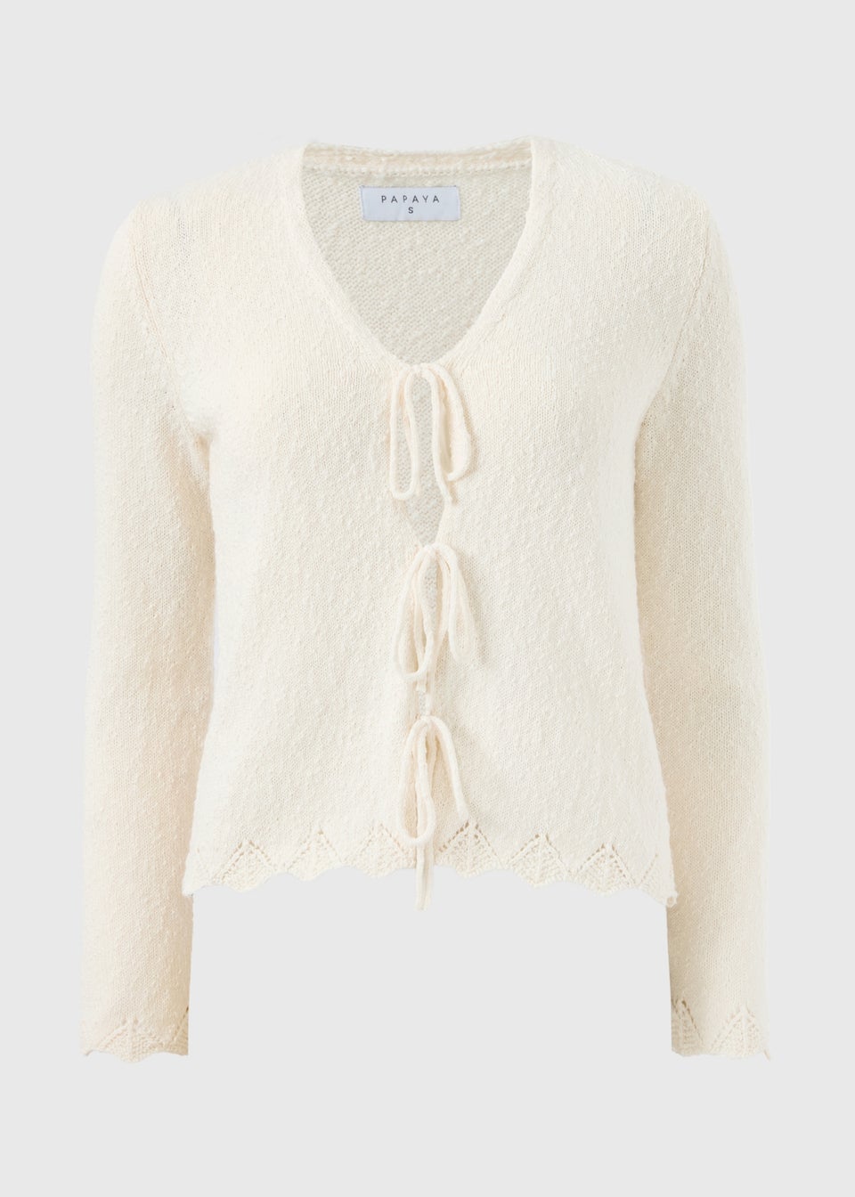 Cream Textured Tie Front Cardigan