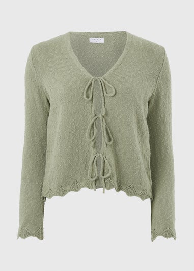 Sage Green Textured Tie Front Cardigan