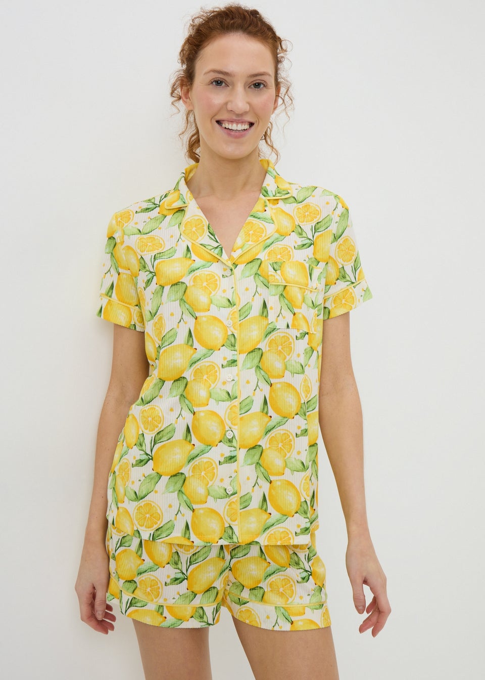 Lemon Button Up Short Pyjama Set