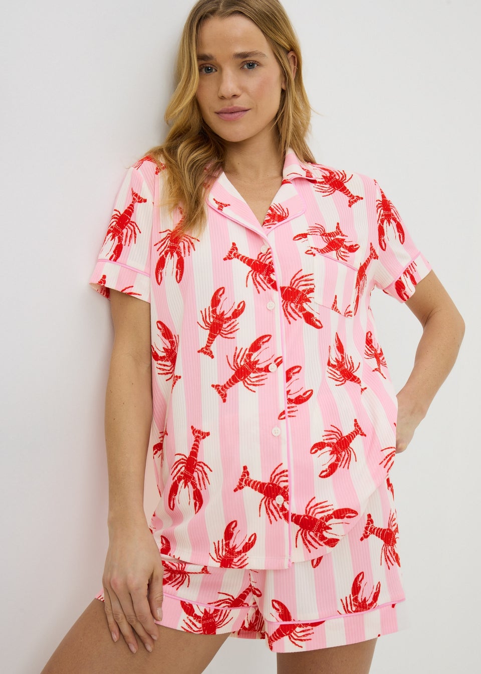 Pink Lobster Button Up Short Pyjama Set