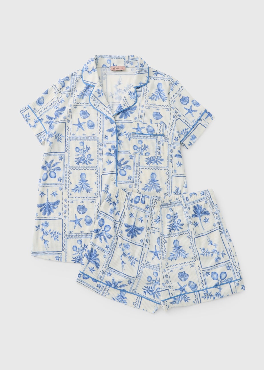 Blue Postcard Button Up Short Pyjama Set