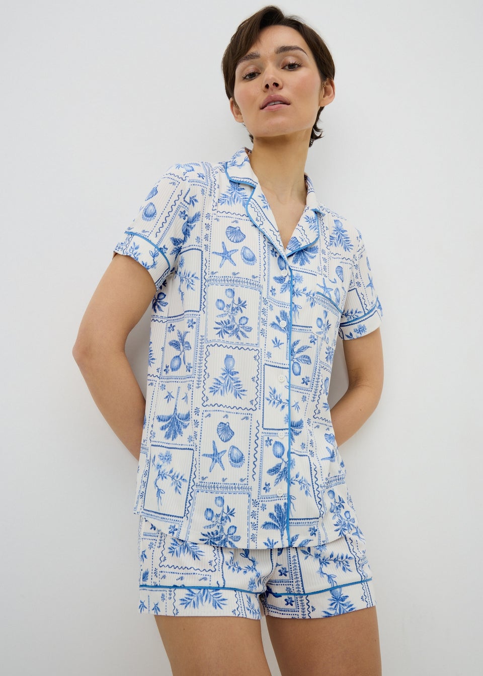 Blue Postcard Button Up Short Pyjama Set