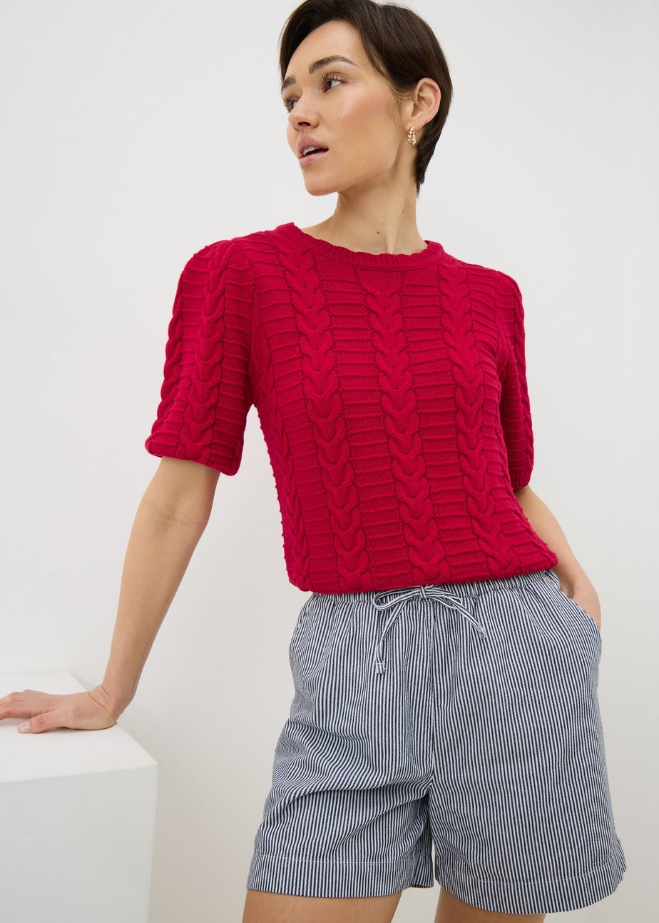 Red Short Sleeve Cable Jumper