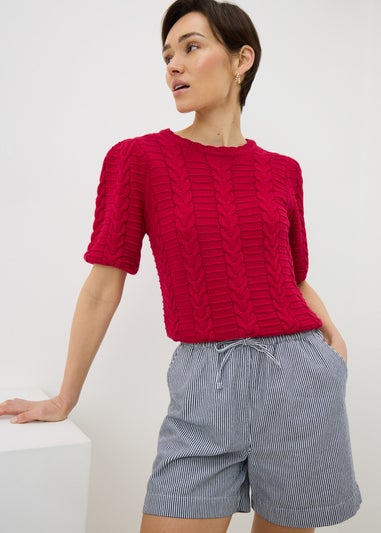 Red Short Sleeve Cable Jumper