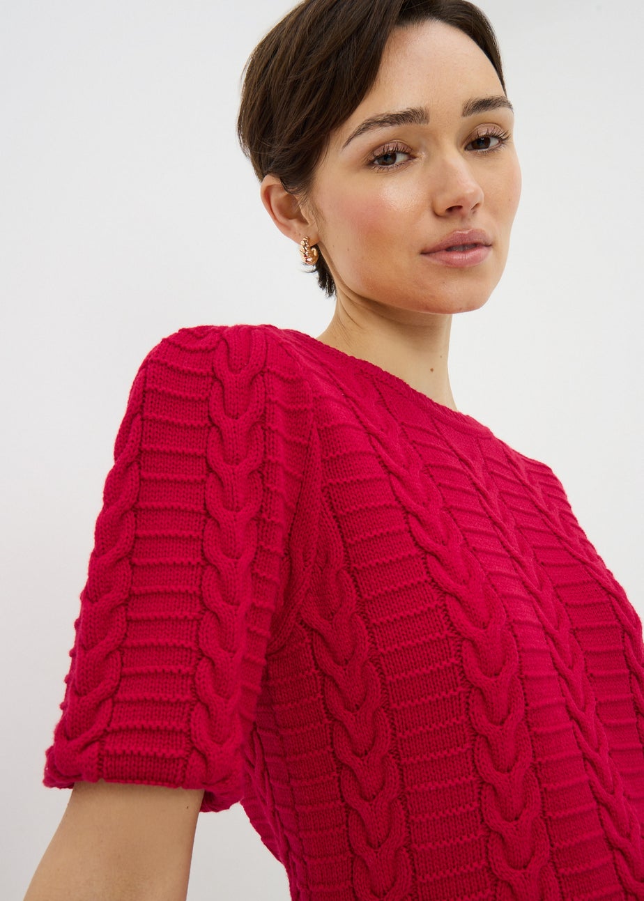 Red Short Sleeve Cable Jumper