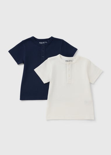 2 Pack Boys Navy & Cream Henley T-Shirts (1-7yrs)