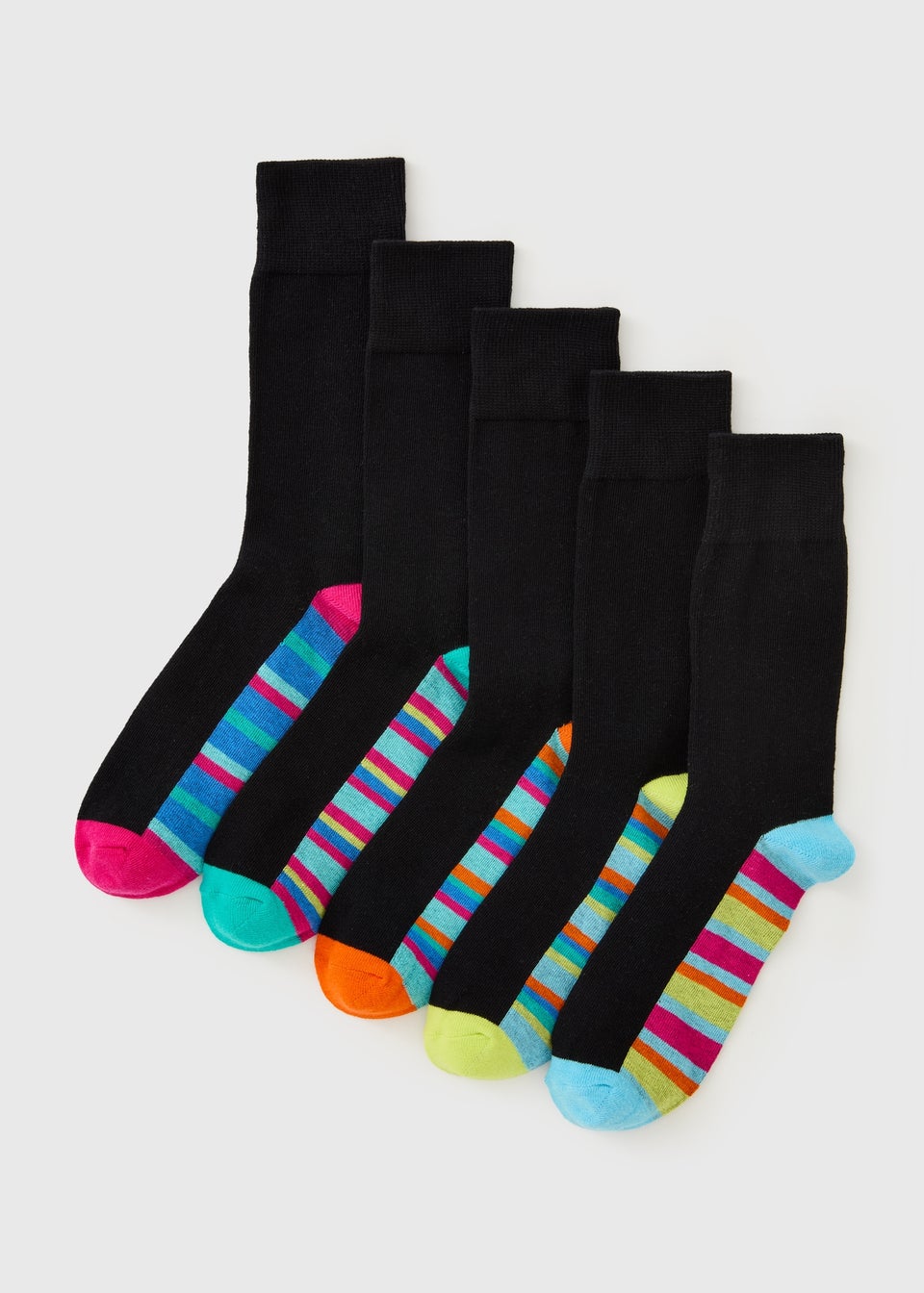5 Pack Black Bright Stripe Ankle Socks