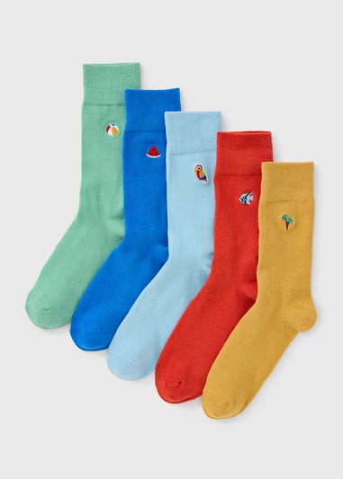 5 Pack Bright Summer Embroidered Ankle Socks