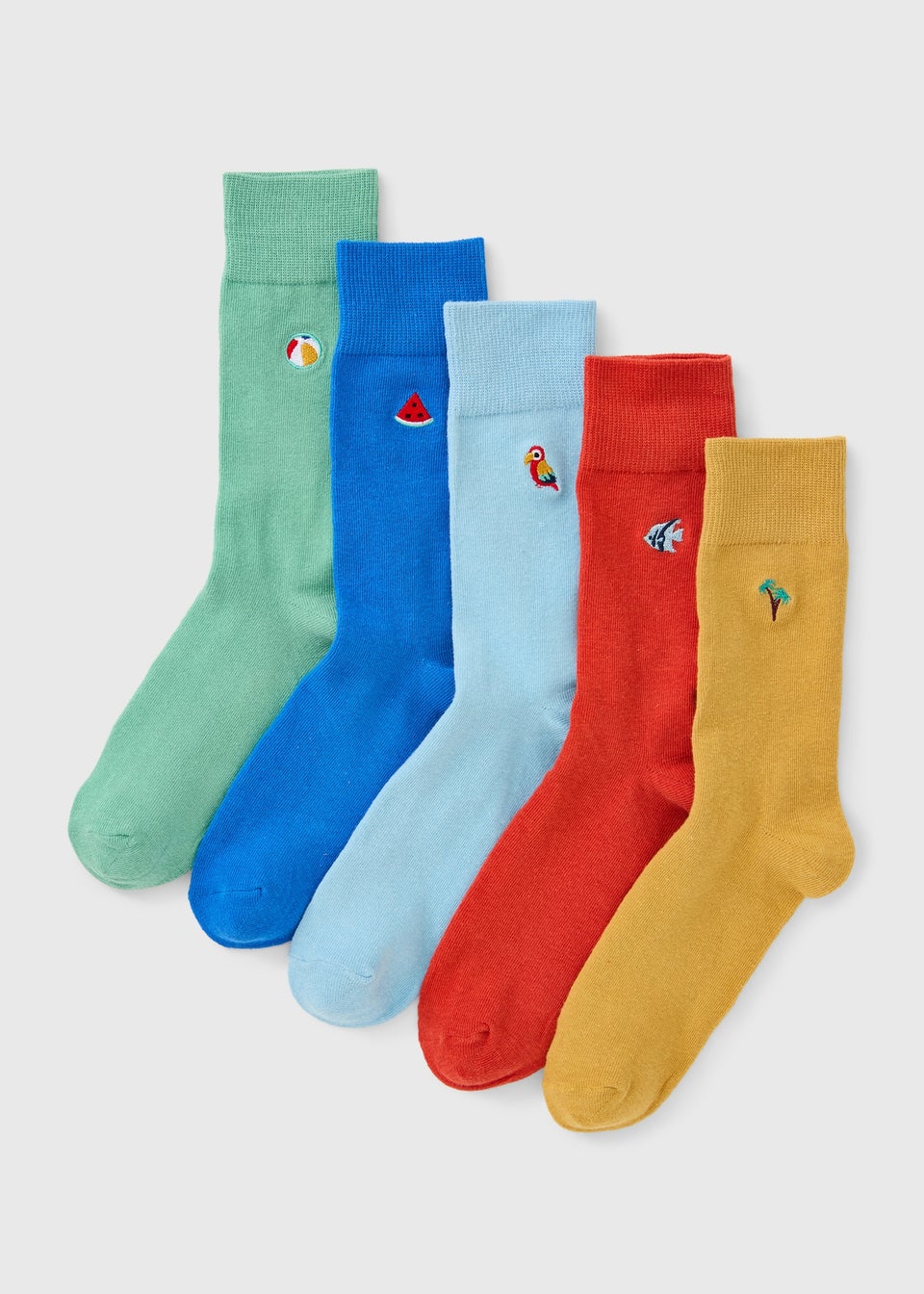 5 Pack Bright Summer Embroidered Ankle Socks