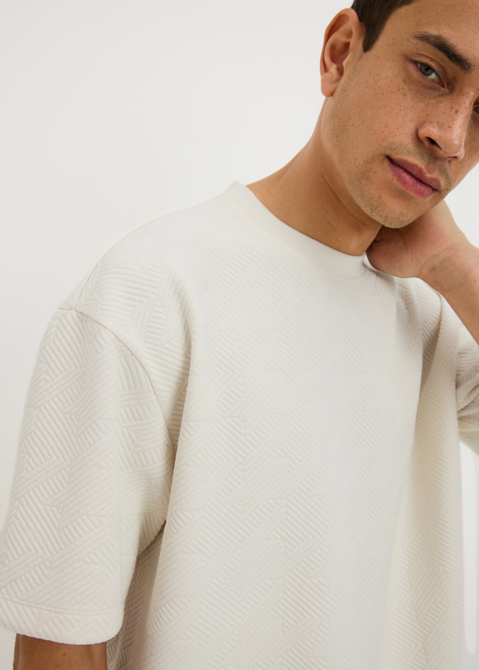 Cream Houndstooth Co Ord T-Shirt