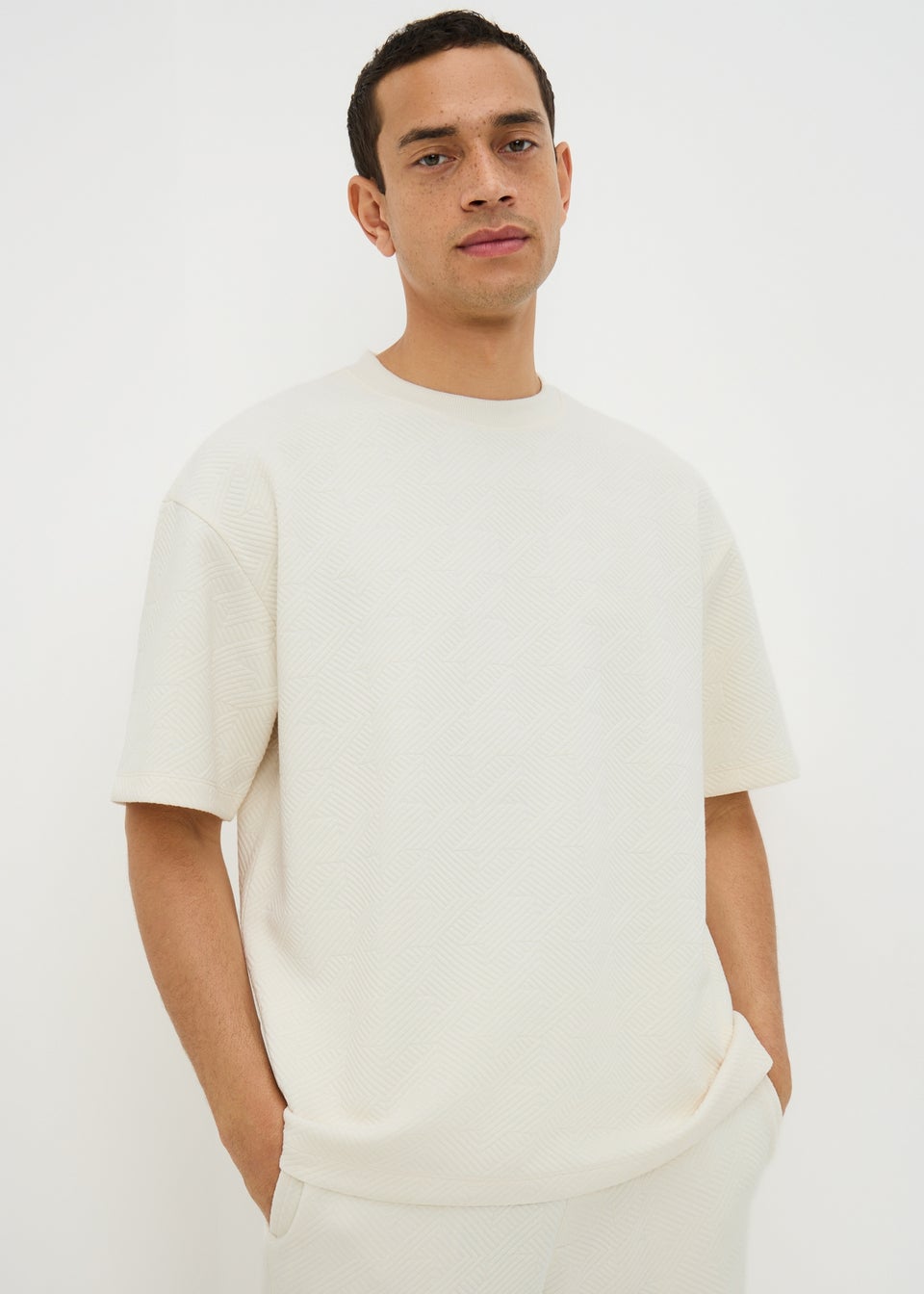 Cream Houndstooth Co Ord T-Shirt