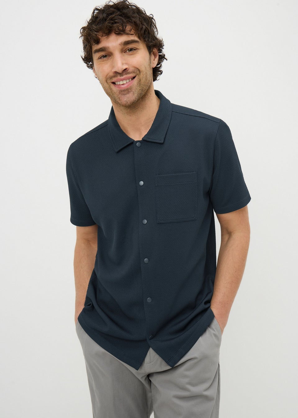 Navy Waffle Jersey Short Sleeve Shirt