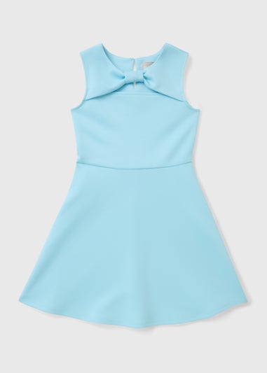 Girls Blue Bow Scuba Dress (7-15yrs)