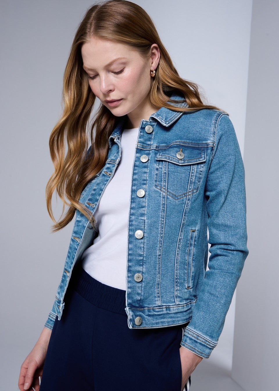 Mid Wash Stretch Denim Jacket