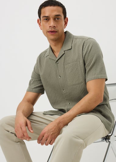 Khaki Textured Revere Short Sleeve Shirt
