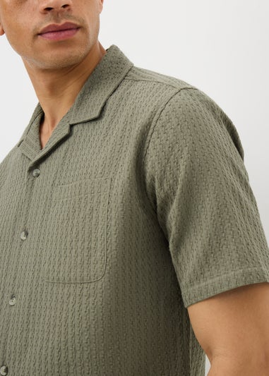 Khaki Textured Revere Short Sleeve Shirt