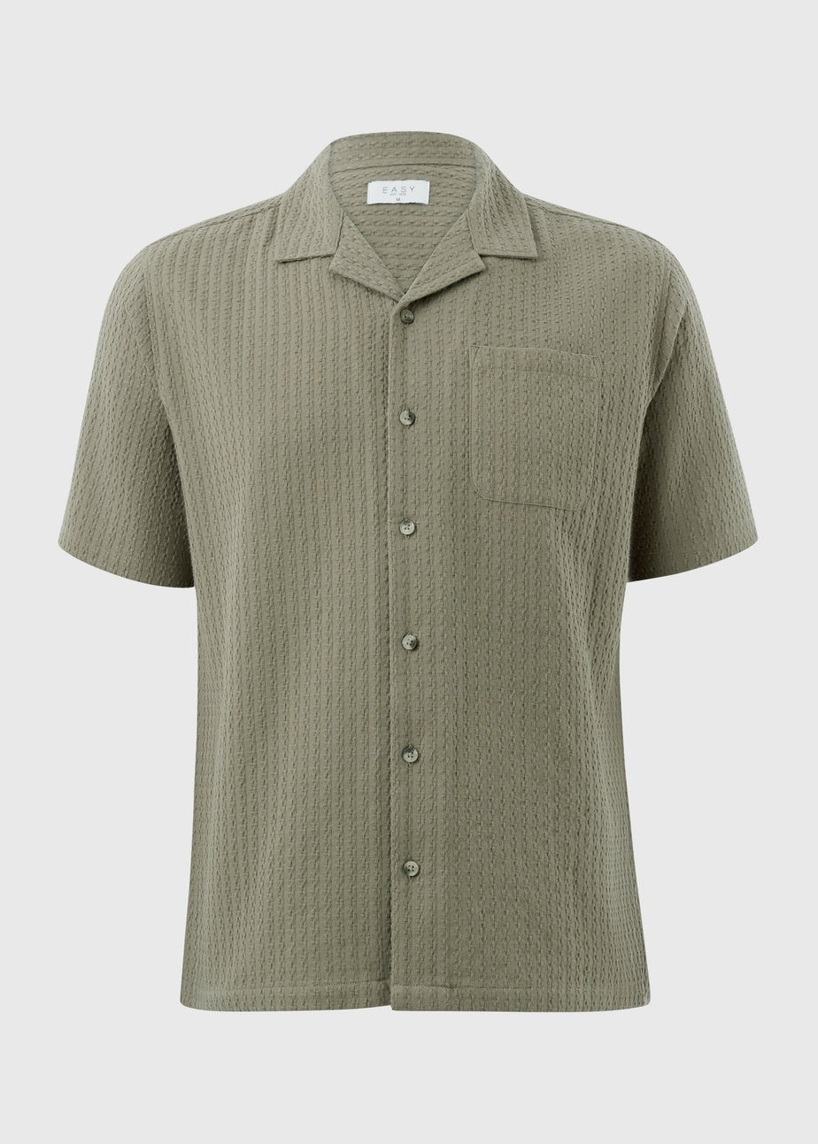 Khaki Textured Revere Short Sleeve Shirt