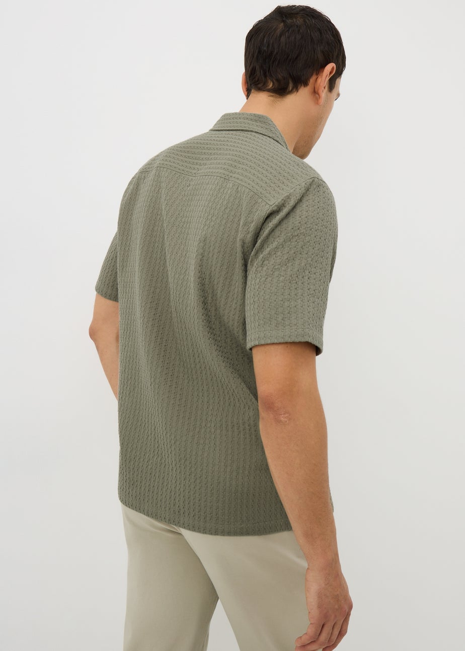 Khaki Textured Revere Short Sleeve Shirt