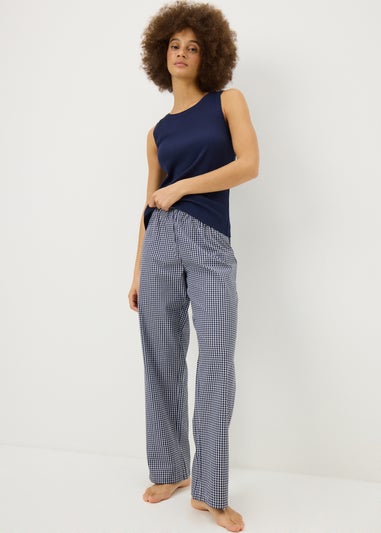 Navy Gingham Wide Leg Pyjama Bottoms