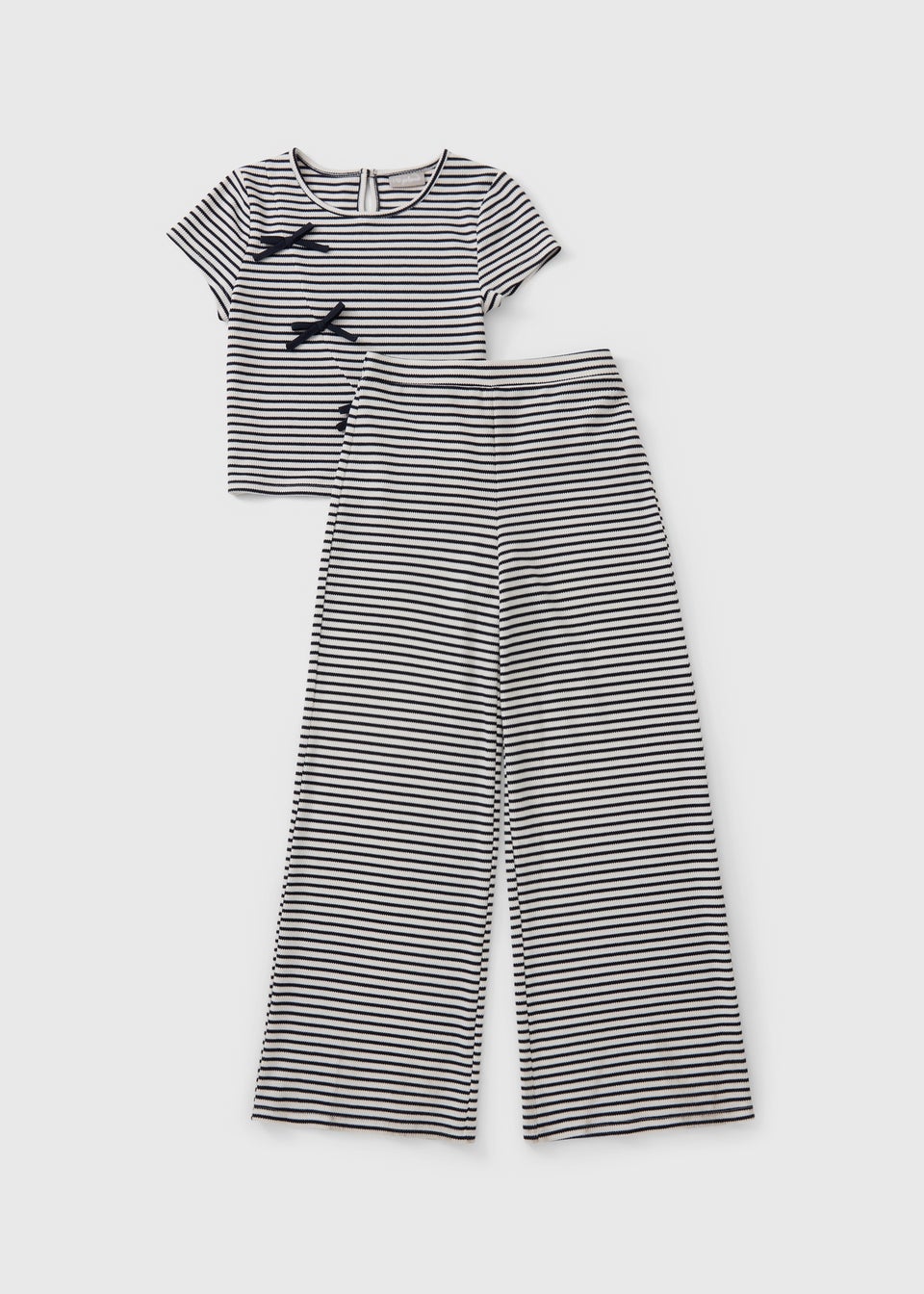 Girls Black Stripe Bow T-Shirt & Trousers Set (7-15yrs)