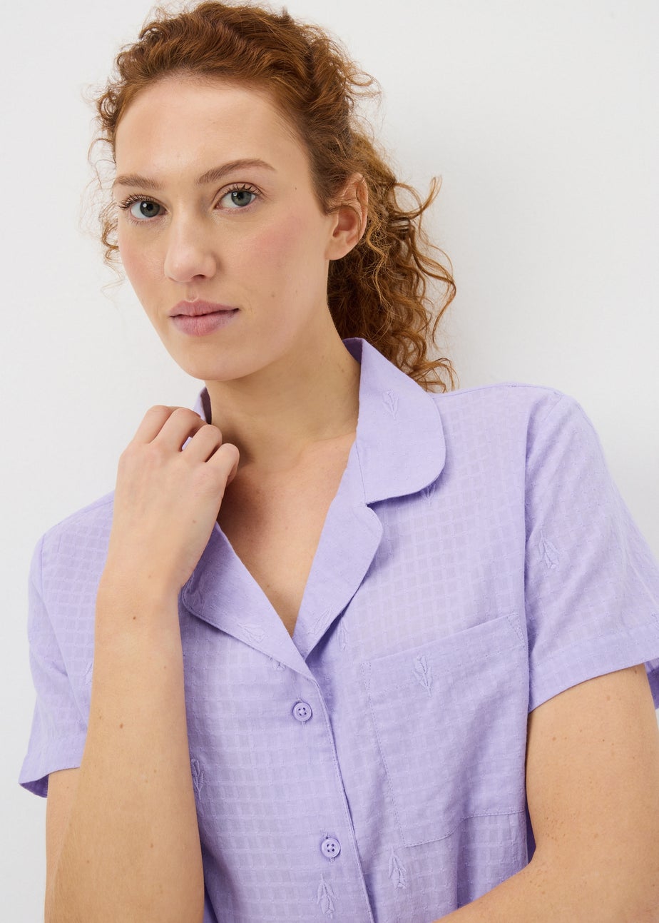 Lilac Button Up Traditional Pyjama Set