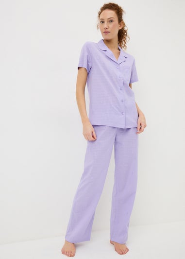 Lilac Button Up Traditional Pyjama Set