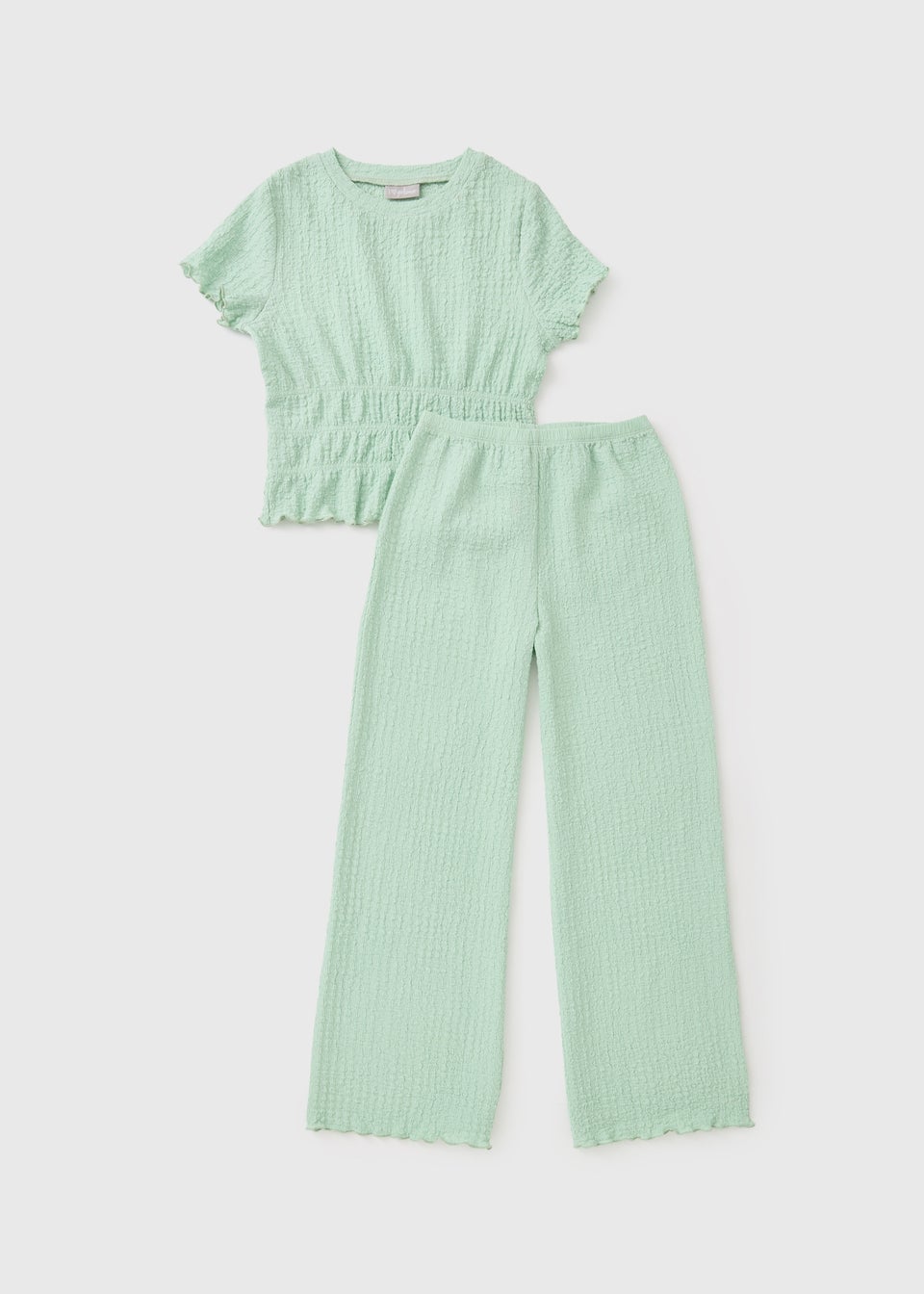 Girls Sage Green Crinkle Top & Trouser Set (7-15yrs)