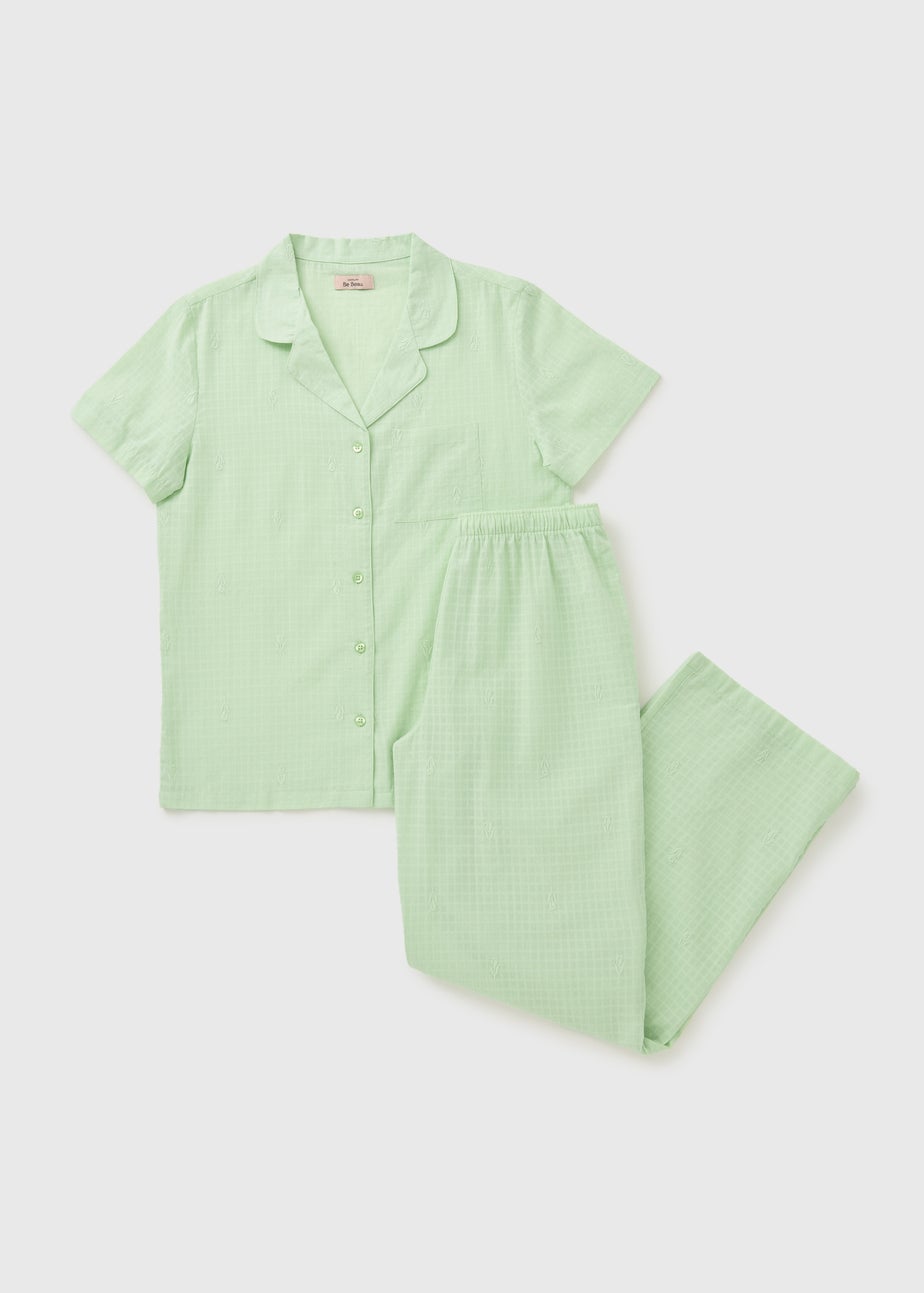 Green Embroidered Button Up Traditional Pyjama Set