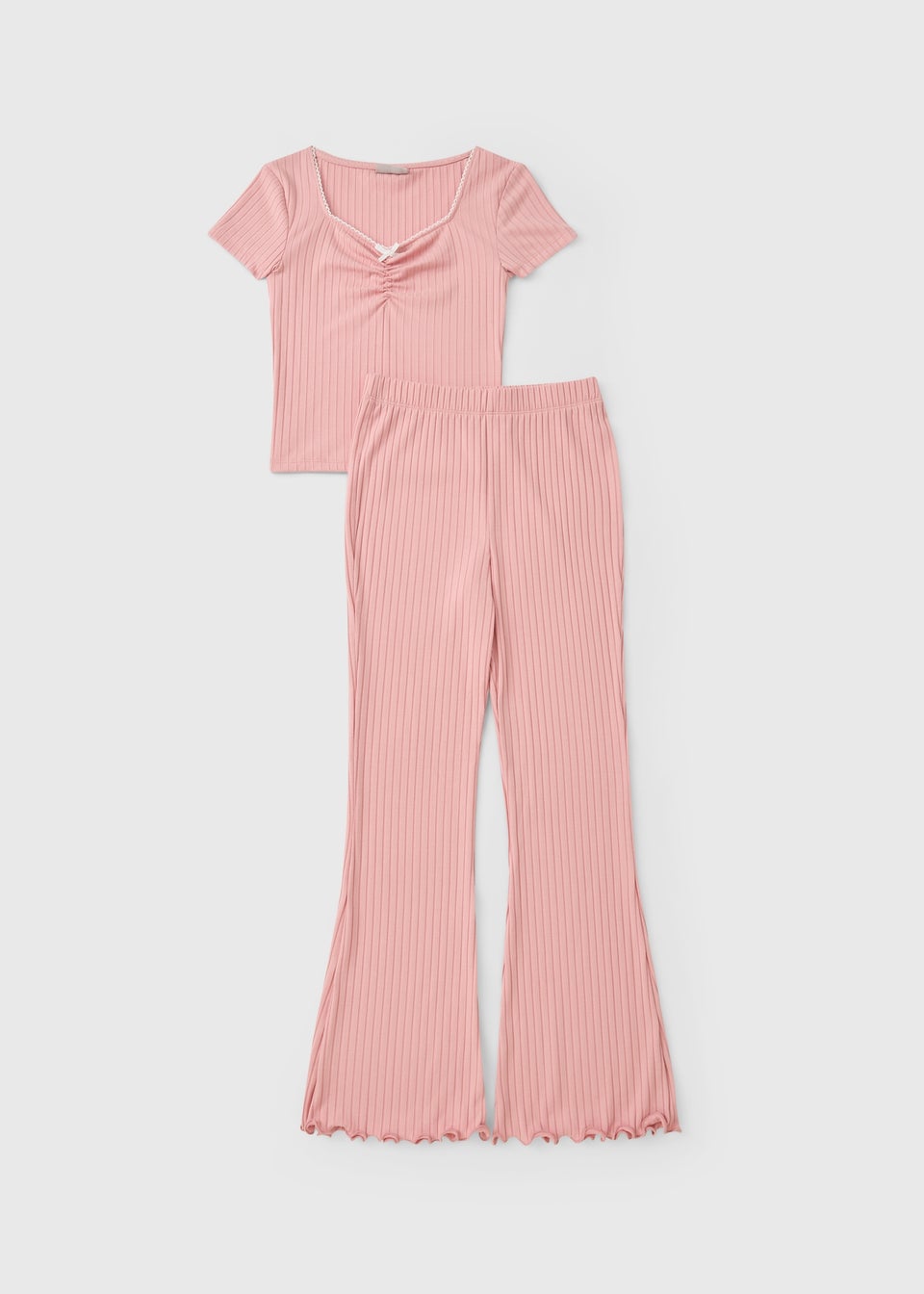 Girls Pink Ribbed Top & Flare Set (7-15yrs)