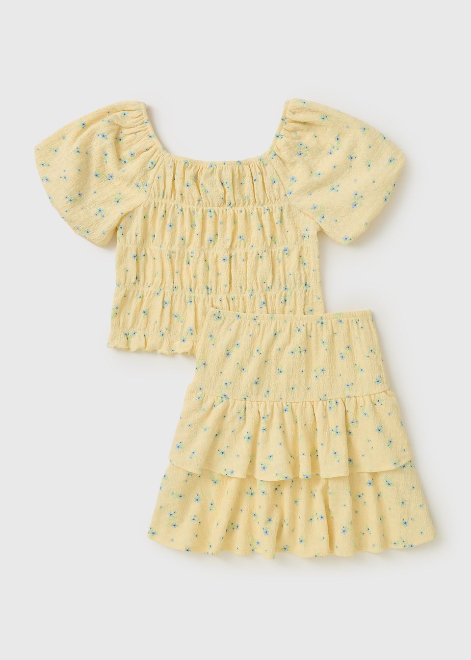 Girls Yellow Crinkle Ditsy Top & Skirt Set (7-15yrs)