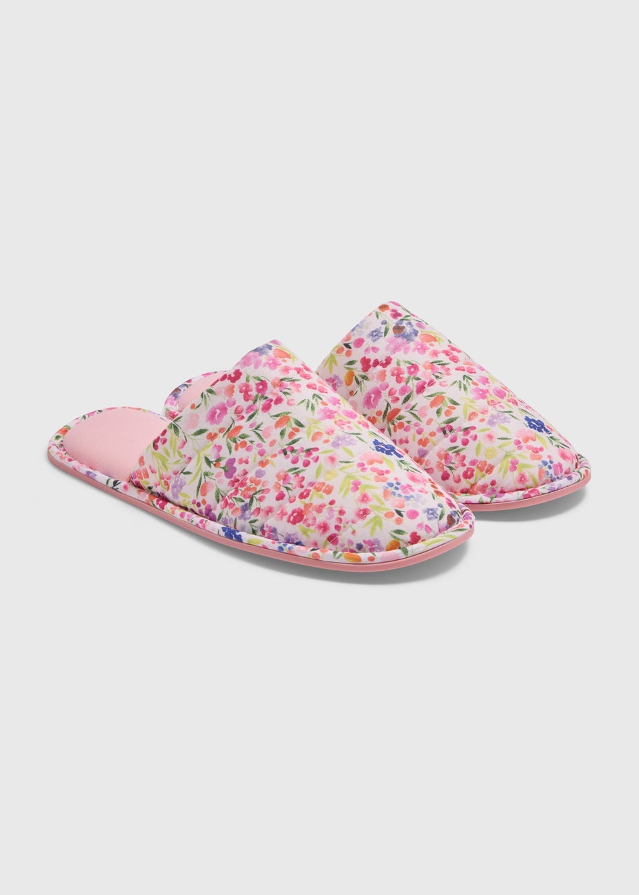 Pink Floral Closed Toe Slippers