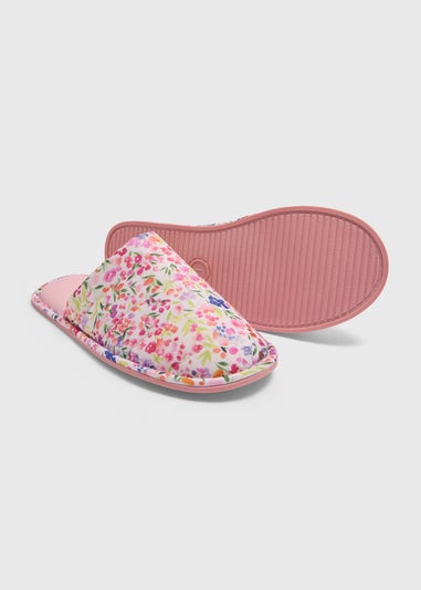 Pink Floral Closed Toe Slippers