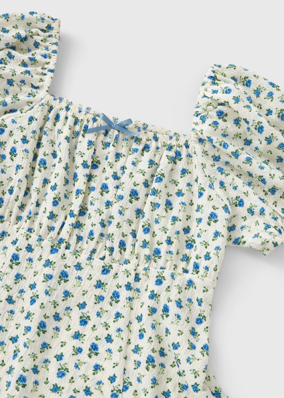 Girls Blue Ditsy Floral Dress (7-15yrs)