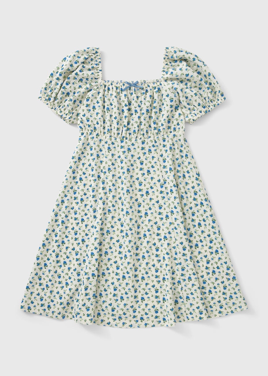 Girls Blue Ditsy Floral Dress (7-15yrs)