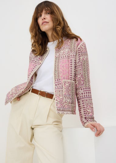 Pink Printed Quilted Jacket