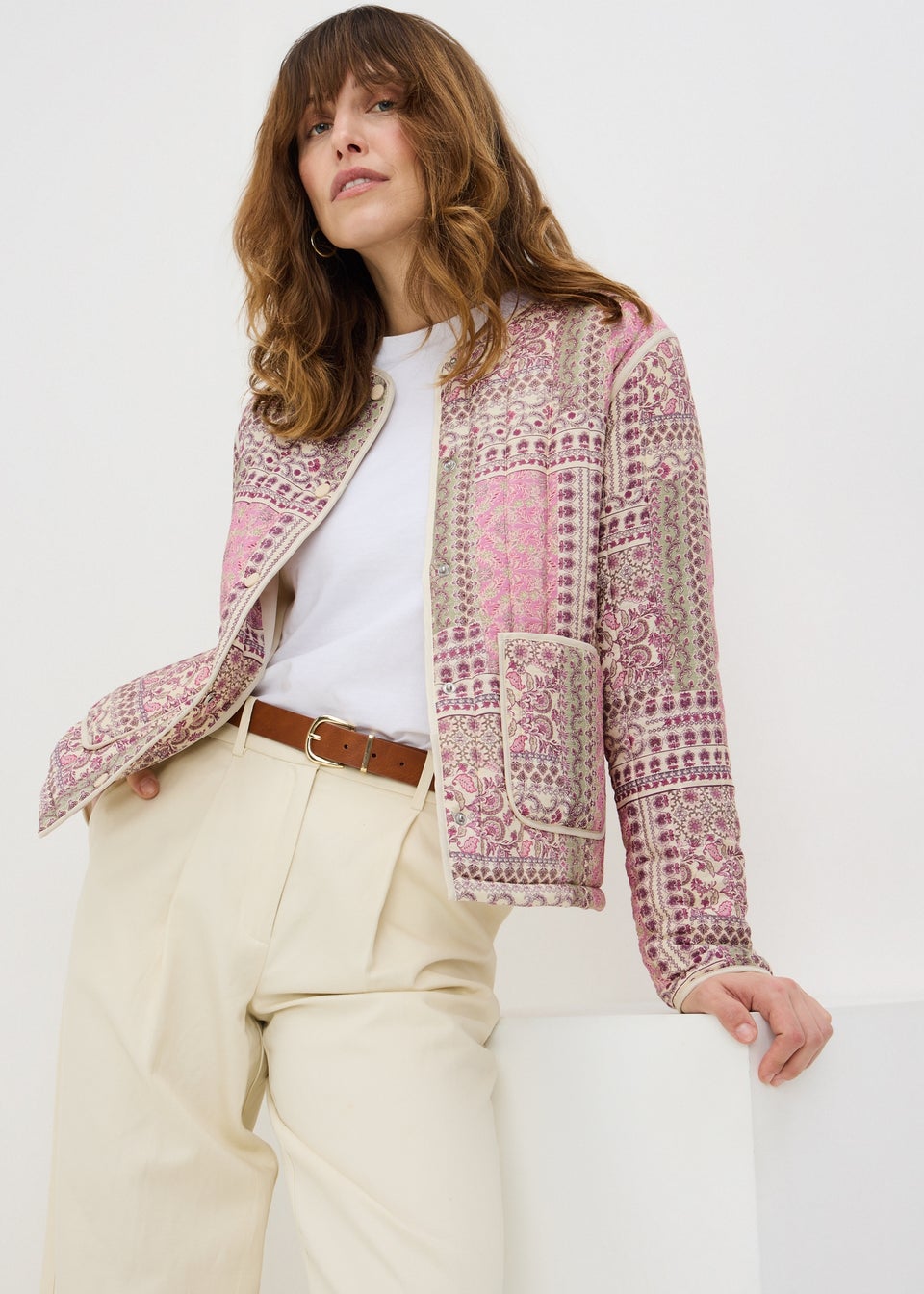 Pink Printed Quilted Jacket