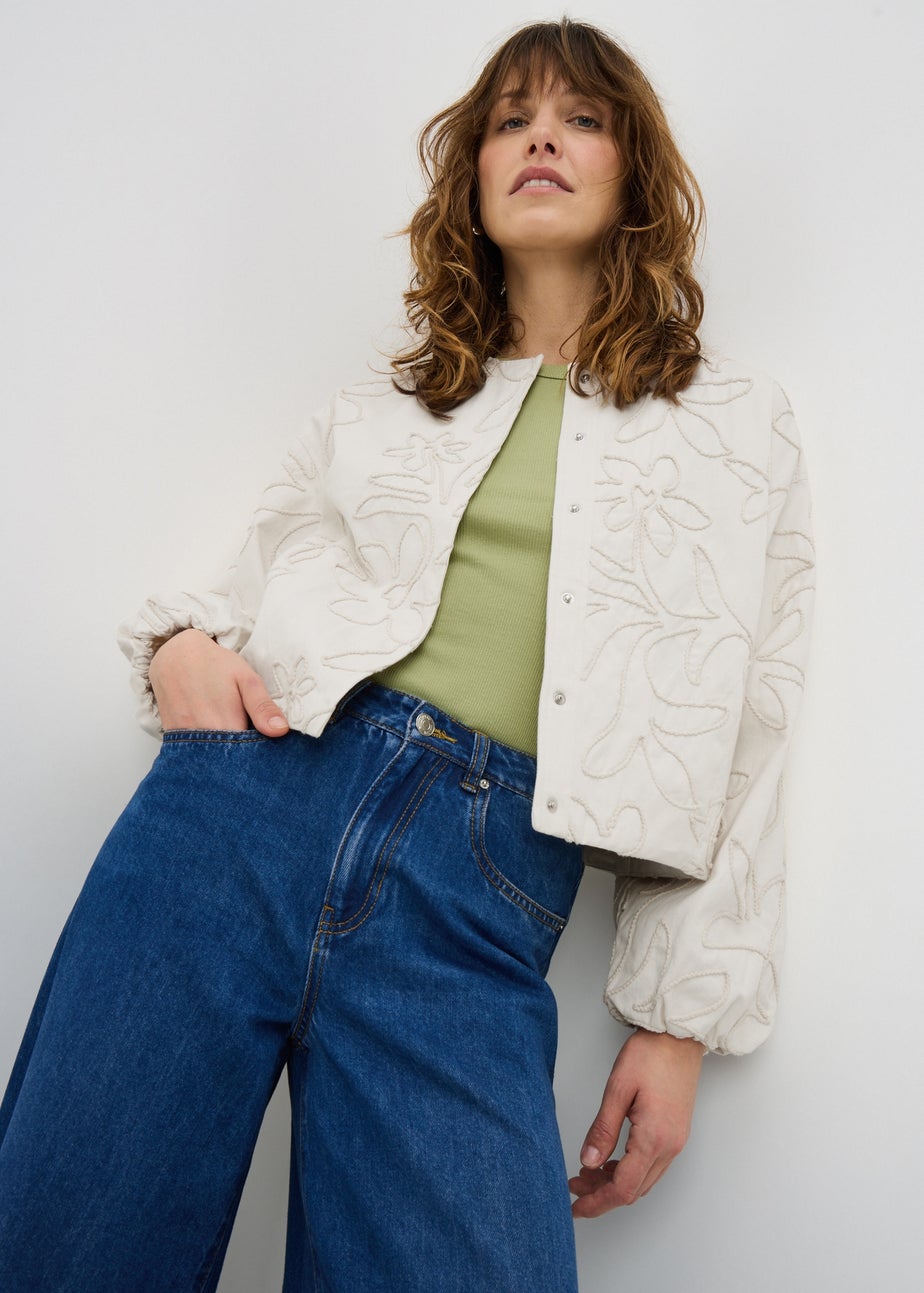 Cream Floral Bomber Jacket