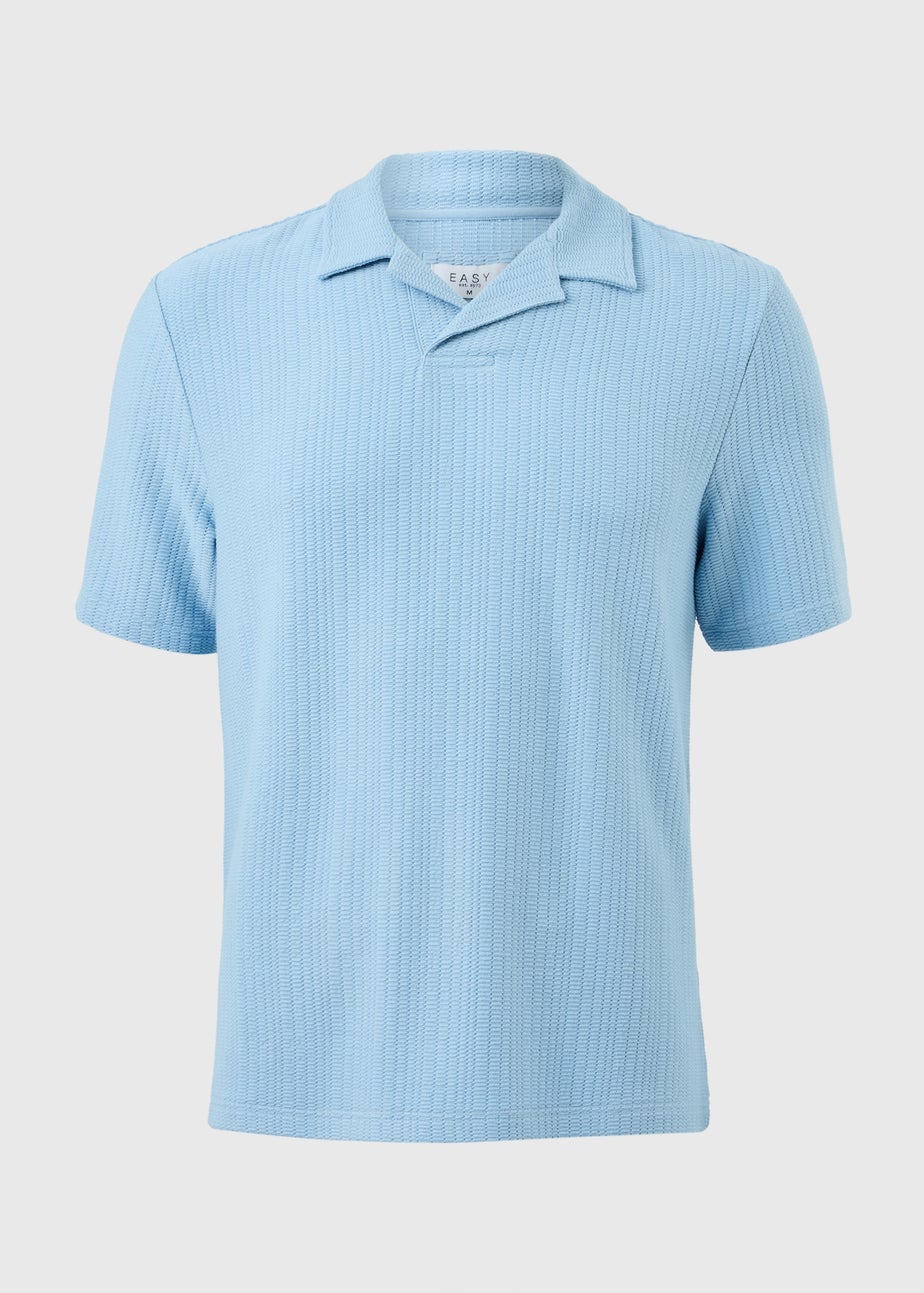 Blue Textured Knitted Polo Shirt
